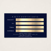 Beauty Gift Certificate Blue Navy Gold Lash Logo Visitekaartje (Achterkant)