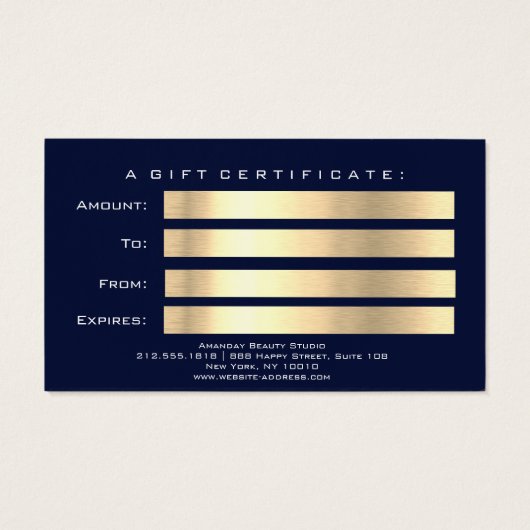 Beauty Gift Certificate Blue Navy Gold Lash Logo Visitekaartje (Achterkant)