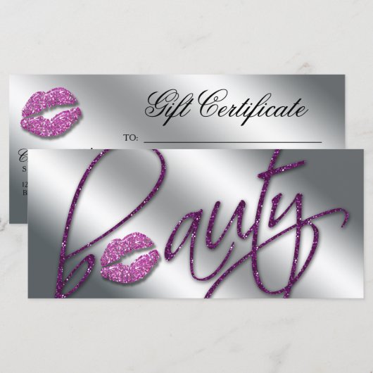 Beauty Gift Certificate Makeup Artist Glitter (Voorkant / Achterkant)