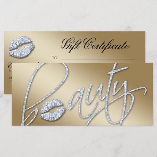Beauty Gift Certificate Makeup Artist Glitter Gold (Voorkant / Achterkant)