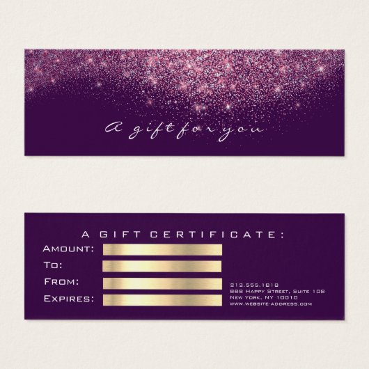 Beauty Gift Certificate Violet PinkLash Makeup Mini Visitekaartjes (Voorkant /achterkant)