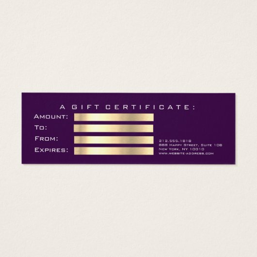 Beauty Gift Certificate Violet PinkLash Makeup Mini Visitekaartjes (Achterkant)