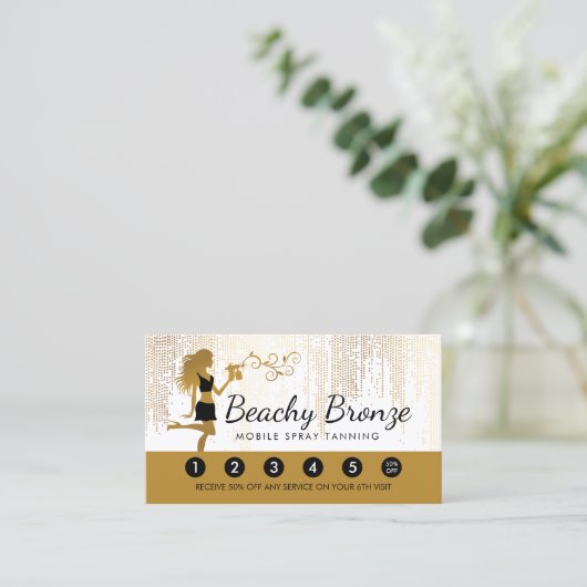 Beauty Girl Gouden Bronzen Regenpatroon Spray Tann Visitekaartje (Staand voorkant)