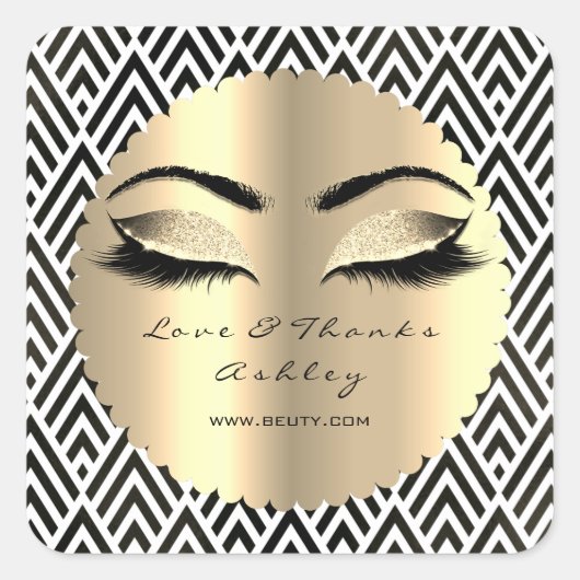 Beauty Glitter Gold Lash Eyes Love & Bedankt Diamo Vierkante Sticker (Voorkant)