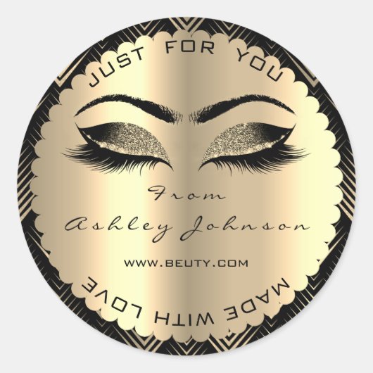 Beauty Glitter Sepia Gold Lash gemaakt met liefde Ronde Sticker (Voorkant)
