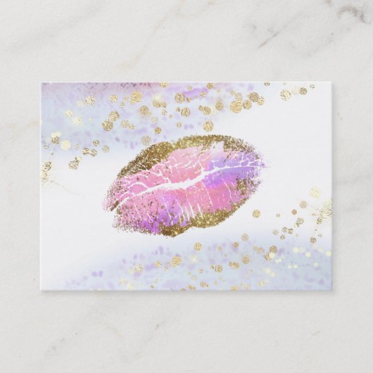 *~* Beauty Gold Pastel Glitter Pink Lips Makeup Visitekaartje (Voorkant)