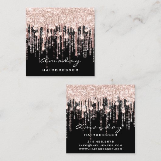Beauty Hairdresser Makeup Artist Roos Black Drives Vierkante Visitekaartje (Voorkant / Achterkant)