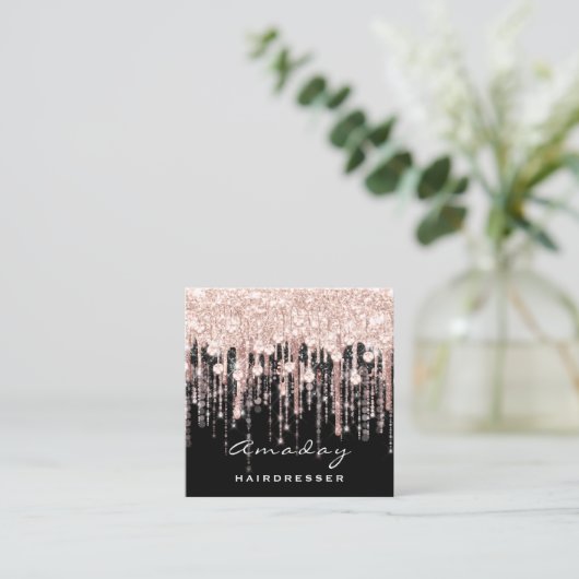 Beauty Hairdresser Makeup Artist Roos Black Drives Vierkante Visitekaartje (Staand voorkant)