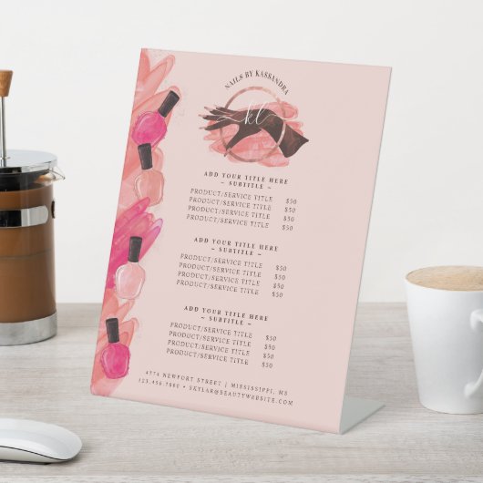 Beauty Hand Nail Poolse Glam Nail-mestprijzen Reclamebord Met Voetstuk (Insitu)