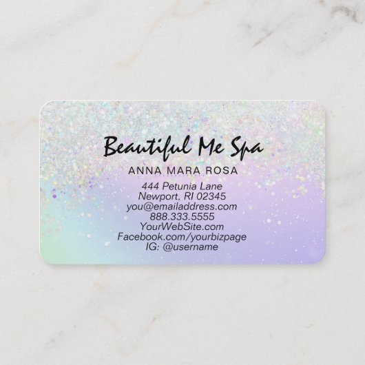 *~* BEAUTY Hologram Holografen regenbooglitter Visitekaartje (Achterkant)