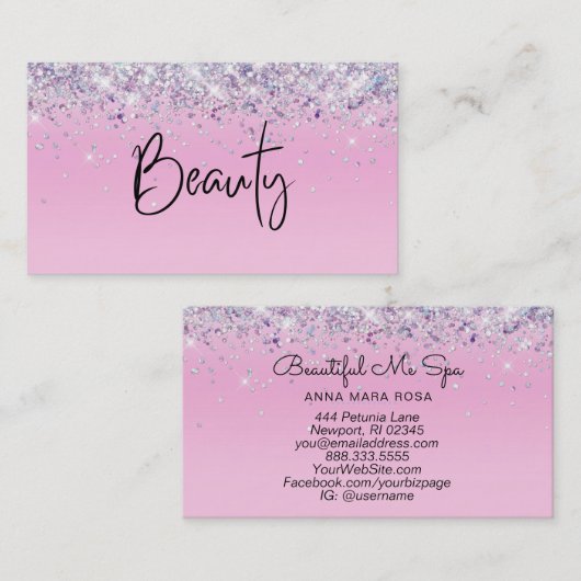 *~* BEAUTY Hologram Holografen Roze Glitter Visitekaartje (Voorkant / Achterkant)
