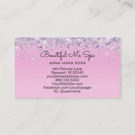 *~* BEAUTY Hologram Holografen Roze Glitter Visitekaartje (Achterkant)