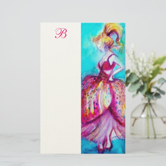 BEAUTY IN PINKDRESS MONOGRAM BRIEFPAPIER (Staand voorkant)