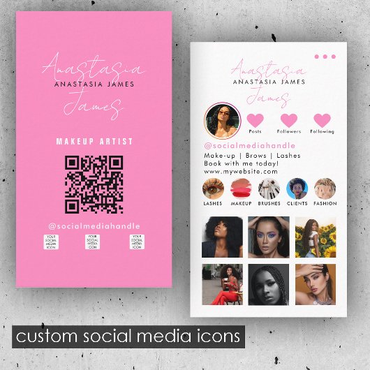 Beauty Influencer Social Media QR Code Roze Visitekaartje