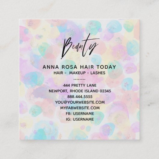 *~* BEAUTY kleurrijke pasteelregenboog modern Abst Vierkante Visitekaartje (Achterkant)
