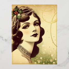 Beauty  Lady Merry Christmas Greets Retro Folie Feestdagen Briefkaart