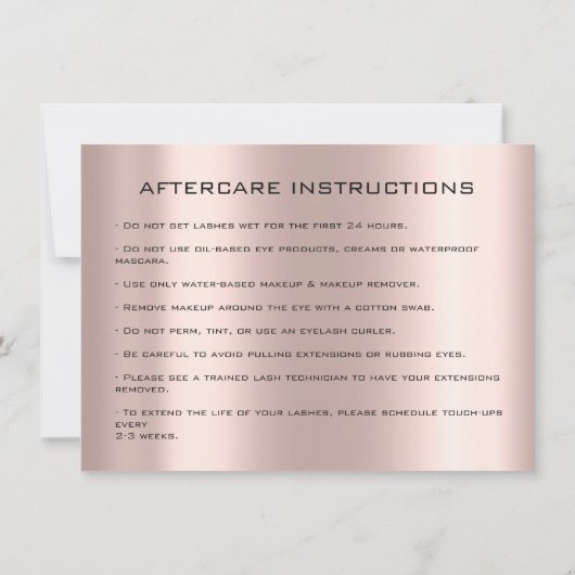 Beauty Lash Extension Natercare Instruction Spark Kaart (Achterkant)