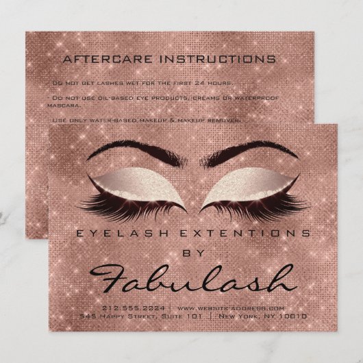 Beauty Lashes Extension Aftercare Instruction Roos Kaart (Voorkant / Achterkant)