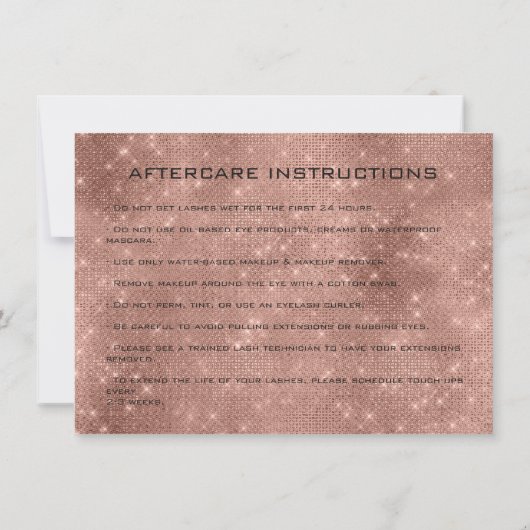 Beauty Lashes Extension Aftercare Instruction Roos Kaart (Achterkant)