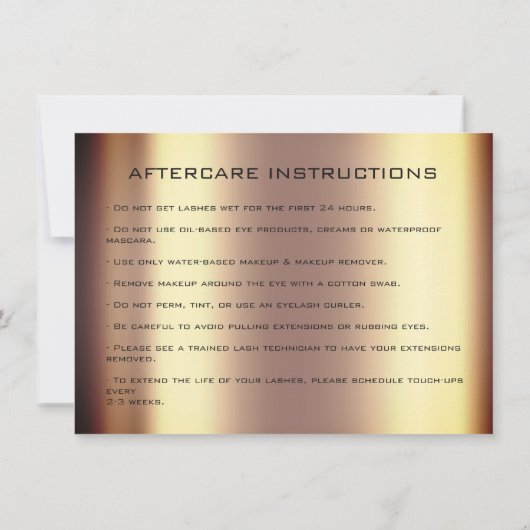 Beauty Lashes Extension Natercare Instruction Gold Kaart (Achterkant)