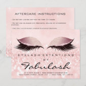Beauty Lashes Extension Natercare Instruction Roze Kaart (Voorkant / Achterkant)