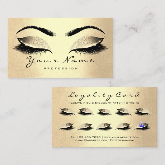 Beauty Loyalty Kaart 10 Lash Champaigne Gold Crown (Voorkant / Achterkant)