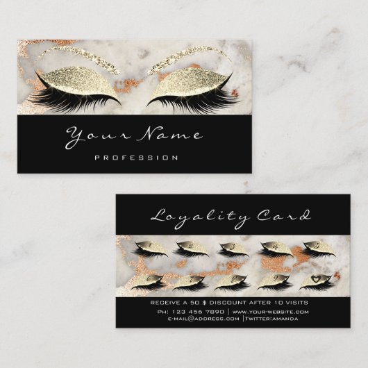Beauty Loyalty Kaart 10 Lash Coral Roos Gray Marbl (Voorkant / Achterkant)