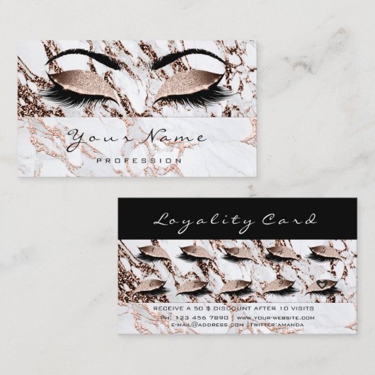 Beauty Loyalty Kaart 10 Lash Roos Gold Coppe Marbl (Voorkant / Achterkant)
