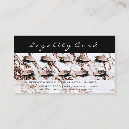 Beauty Loyalty Kaart 10 Lash Roos Gold Coppe Marbl (Achterkant)