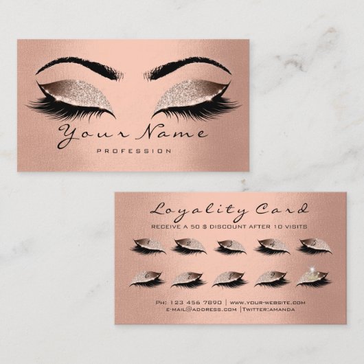 Beauty Loyalty Kaart 10 Lash Roos Gold Skinny Crow (Voorkant / Achterkant)