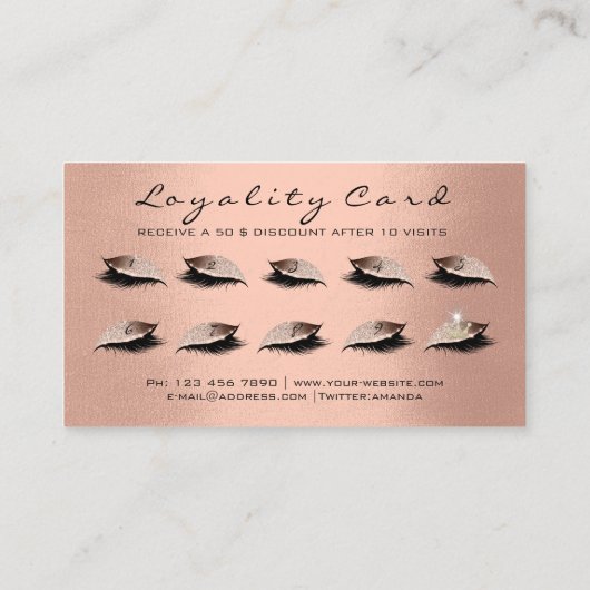 Beauty Loyalty Kaart 10 Lash Roos Gold Skinny Crow (Achterkant)