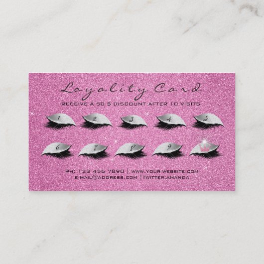 Beauty Loyalty Kaart 10 Lash Roze Grijs Zilveren K (Achterkant)