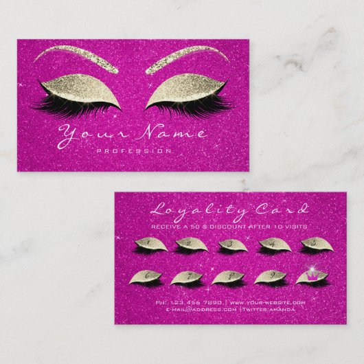 Beauty Loyalty Kaart 10 Lash Vivid Pink Gold Crown (Voorkant / Achterkant)