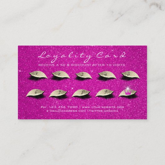 Beauty Loyalty Kaart 10 Lash Vivid Pink Gold Crown (Achterkant)