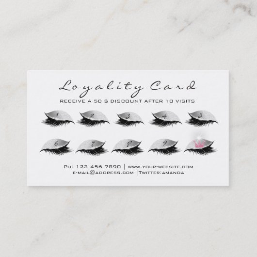 Beauty Loyalty Kaart 10 Lash WhiteGrey Silver Crow (Achterkant)
