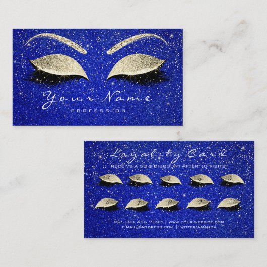 Beauty Loyalty Kaart 10 Makeup Lashes Gold Blue (Voorkant / Achterkant)