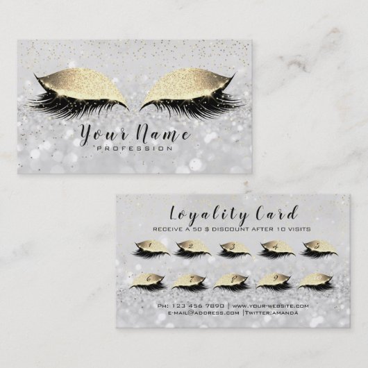 Beauty Loyalty Kaart 10 Makeup Lashes Gold Grey WO (Voorkant / Achterkant)