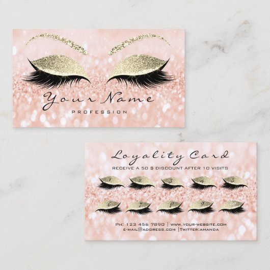 Beauty Loyalty Kaart 10 Makeup Lashes Gold Peach (Voorkant / Achterkant)