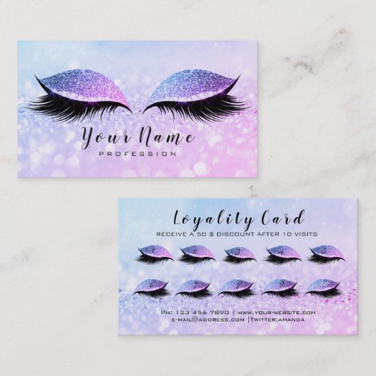 Beauty Loyalty Kaart 10 Makeup Lashes Miami PInk (Voorkant / Achterkant)