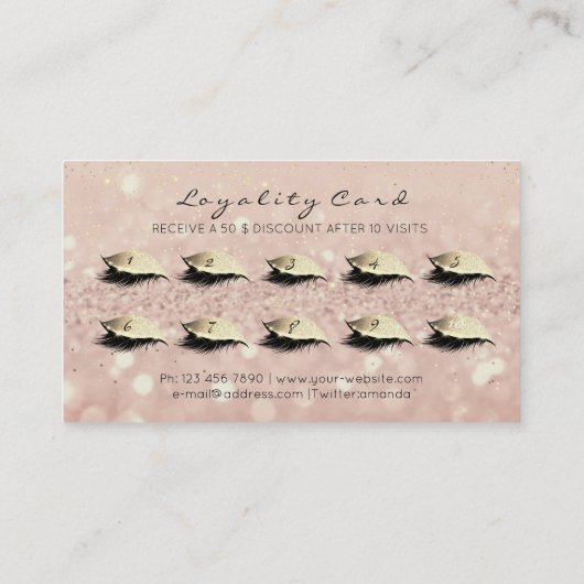 Beauty Loyalty Kaart 10 Makeup Lashes Roos Gold WO (Achterkant)