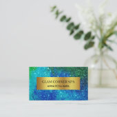 *~* Beauty Luxury Gold Foil QR Glitter Blue Green Visitekaartje (Staand voorkant)