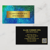 *~* Beauty Luxury Gold Foil QR Glitter Blue Green Visitekaartje (Voorkant / Achterkant)