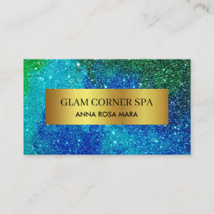*~* Beauty Luxury Gold Foil QR Glitter Blue Green Visitekaartje