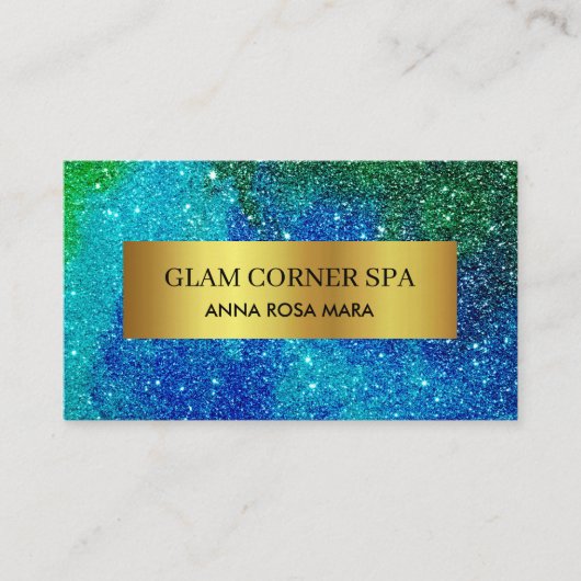 *~* Beauty Luxury Gold Foil QR Glitter Blue Green Visitekaartje (Voorkant)