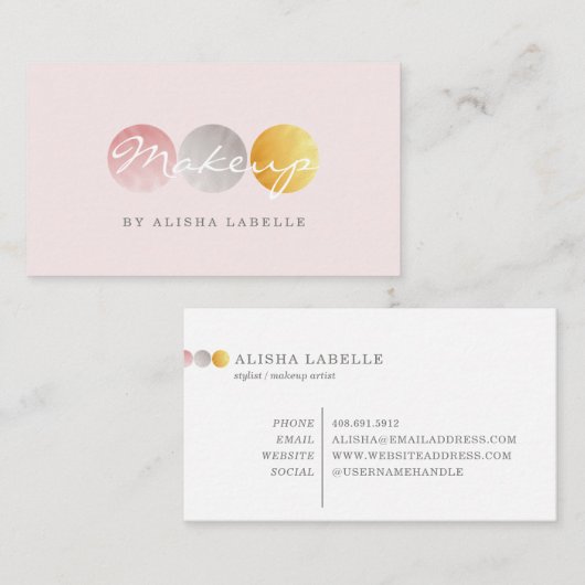 Beauty Make-up Artist Palet Roze / Zilver / Goud Visitekaartje (Voorkant / Achterkant)