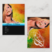 BEAUTY MAKEUP ARTIST monogram blauw geel saffier Visitekaartje (Voorkant / Achterkant)