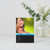 BEAUTY MAKEUP ARTIST monogram blauw topageel Visitekaartje (Staand voorkant)