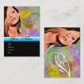 BEAUTY MAKEUP ARTIST monogram yellow blue saffier Visitekaartje (Voorkant / Achterkant)