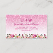 Beauty Makeup Artist Pink Glitter Floral Visitekaartje (Achterkant)