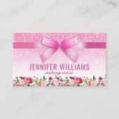 Beauty Makeup Artist Pink Glitter Floral Visitekaartje (Voorkant)